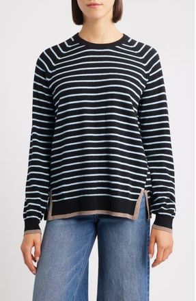 Hatley Stripe Raglan Sleeve Cotton & Cashmere Sweater in Black at Nordstrom, Size X-Large