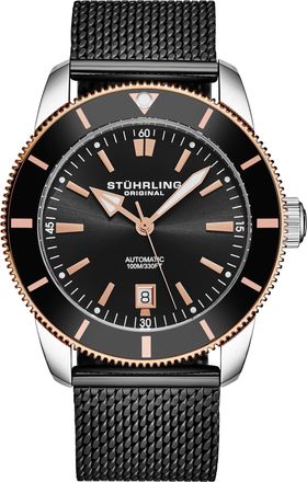St&uuml;hrling Mens Marinier 4079 Aquadiver 42mm - Black & Rose Gold Stainless Steel - One Size