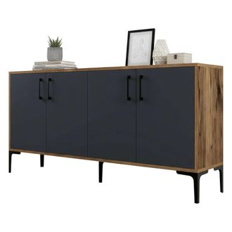 Dmora Aparador Sestante, Buf&eacute; De Sal&oacute;n, Aparador De Sal&oacute;n, Despensa De Cocina, 160x35h78 Cm, Nogal Y Antracita, Con Embalaje Reforzado - Dmora