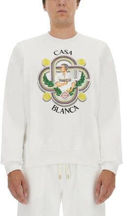 Casablanca Hoodies & sweatvesten, Heren, Wit, S, Katoen, Le Joueur Hand Beaded Sweatshirt