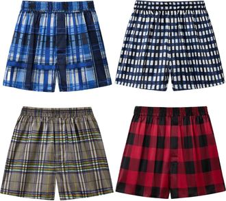 LilySilk Mens Silk Boxer Shorts Relaxed Fit Briefs with Hidden Placket Button Fly and Elastic Waist Checkered Pattern Underwear for Everyday Wear(4Pcs,XL)