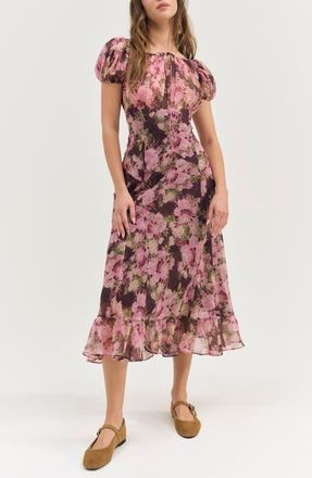 For Love & Lemons Adeline Floral Midi Dress in Brown at Nordstrom, Size X-Small
