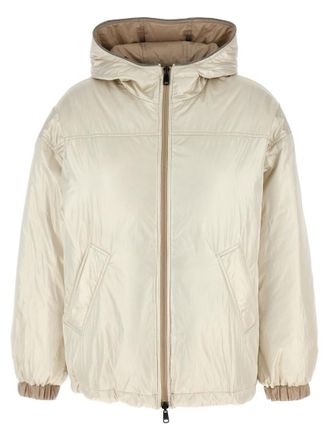 Brunello Cucinelli Beige Laminated reversible down jacket