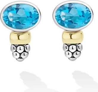 Lagos Signature Caviar 14k Gold and Sterling Silver Blue Topaz Stud Earrings in Two-Tone at Nordstrom