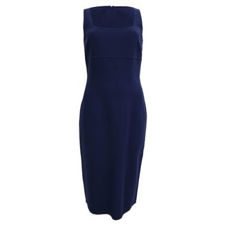Michael Kors Square-Neck Midi Dress in Navy Blue Wool