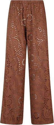 MC2 Saint Barth Bloemen Cut-Out Bruine Katoenen Broek - Dames - Straight fit broeken - Bruin - XS - Katoen - Broeken