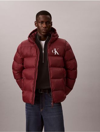 Calvin Klein Jeans Calvin Klein Mens Lightweight Nylon Hooded Puffer Jacket - Red - 2XL