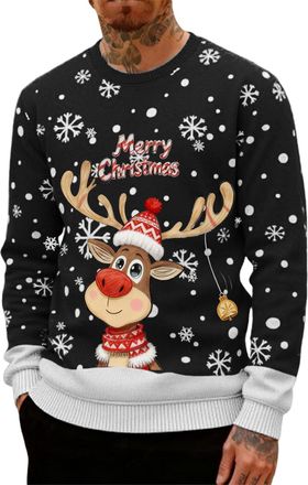 Generic Mens Christmas Printed Crewneck Sweatshirt Funny Holiday Long Sleeve Jumper Casual Festive Pullover Winter Tops Xmas Graphic Tee Novelty Reindeer Swea