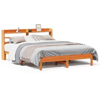 Berkfield Home Bed Frame Frame Wax Brown 150x200 cm King Size Solid Wood Pine