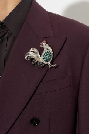 Dolce & Gabbana Pin With Shimmering Crystals, Mens, Silver