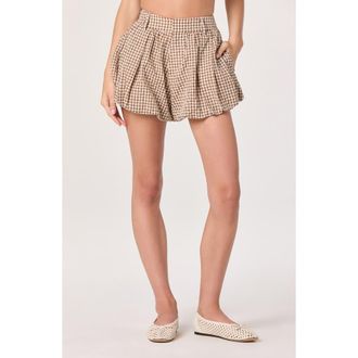 ASTR the Label Margeen Cotton Gingham Bubble Shorts in Brown Gingham at Nordstrom, Size Large