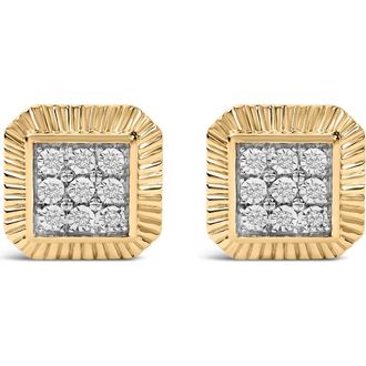 House of Brilliance 10K Yellow Gold Plated Silver 1/6 Cttw Diamond Textured Halo Stud Earrings at Nordstrom