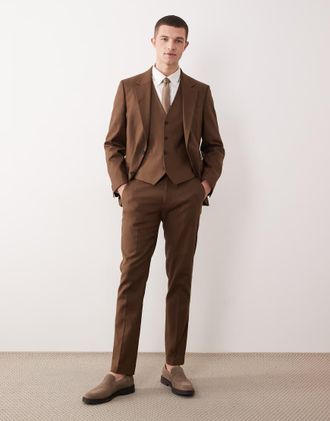 Asos SKINNY RICH IN LINO TRS-Marrone