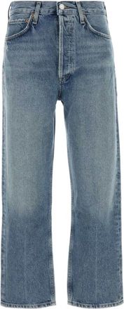 A Gold E 90s Crop Mid Rise Straight - Dames - Cropped Jeans - Blauw - W28 - Katoen - Jeans