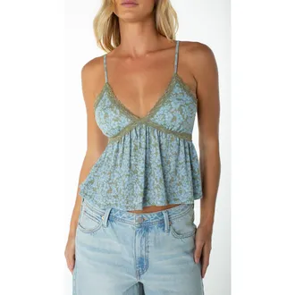 Roxy Coastal Sun Floral Babydoll Camisole in Oil Green at Nordstrom, Size X-Small