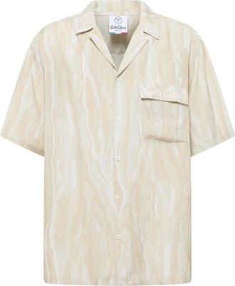 Carlo Colucci Shirt met Gebreide Print - Heren - Korte mouwen Overhemden - Beige - XL - Overhemden