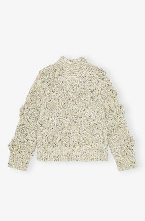 Ganni Mixed Ivory Flower Crochet Sweater