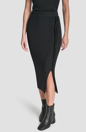 DKNY Fringe Detail Sweater Skirt in Black at Nordstrom, Size X-Large