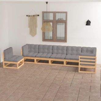 vidaXL Juego De Muebles De Jard&iacute;n 7 Pzas Y Cojines Madera Maciza Pino Vidaxl