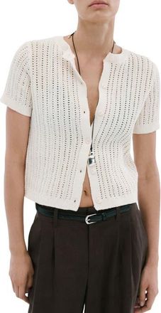 Mango Open Stitch Short Sleeve Cardigan in Ecru at Nordstrom, Size Medium