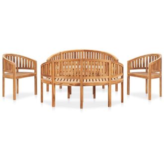 Berkfield Home 5 Piece Banana Garden Lounge Set Solid Teak Wood in Brown