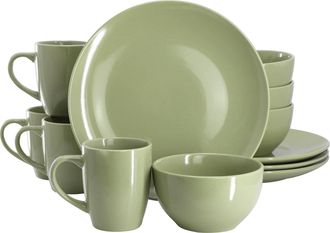 Gibson Home Everyday Plus 12 Piece Stoneware Dinnerware Set in Sage Green