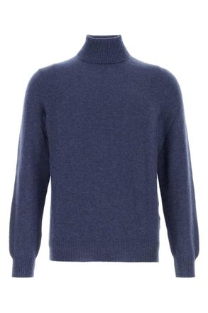 Fedeli Navy Blue Solid Sweaters