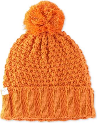 Sun + Stone Mens Textured-Knit Cuffed Pom Pom Beanies In Orange