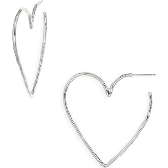Nest Hammered Heart Hoop Earrings in Silver at Nordstrom