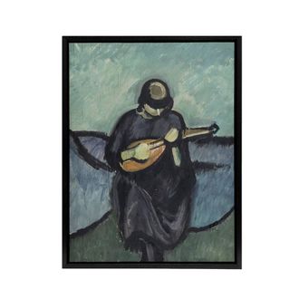 Artery8 Harald Giersing Mandolin Player Abstract Portrait Framed Canvas Art in Blue | Size: W24 x H32