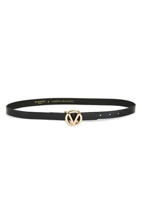 Mario Valentino Womens Giusy Logo Buckle Belt In Black
