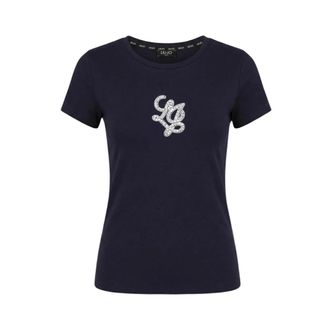 Liu Jo T-Shirts, female, Blue, Size: 2XS T-shirt with embellished logo