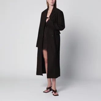 Rotate Dark brown double-breasted suede coat