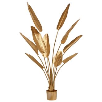 Beliani Planta Artificial En Maceta Para Interior Decoraci&oacute;n Moderna De Pl&aacute;stico 162 Cm Dorado Banana Tree