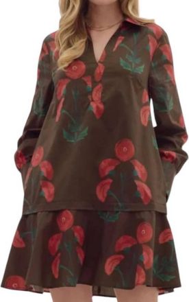 Entro Floral Long Sleeve Mini Dress In Red Multi