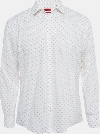 HUGO BOSS White Bee Print Cotton Long Sleeve Shirt
