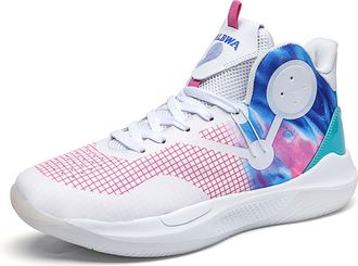 Generic Mens High Top Basketball Shoes Anti Slip Wear-Resistant Cushioned Rebound Outdoor Sports Training Boots Walking Shoes(Pink,4.5 UK)