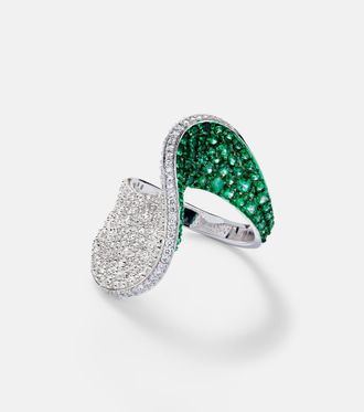 Kamyen Jewellery 18kt white gold ring with diamonds and emeralds
