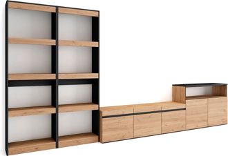 Skraut Home Skraut Home - Muebles De Sal&oacute;n Para Tv, Conjunto De Muebles Comedor, 370x186x35cm, Para Tv Hasta 65, Mueble Televisi&oacute;n, Estilo Moderno, Roble Y Negro