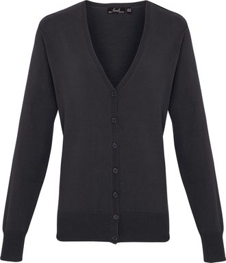Premier Dames/dames knoop door V-hals gebreid vest met lange mouwen (Houtskool)