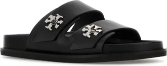 Tory Burch Womens Double T-Logo Embossed Slide Black Bovine Leather