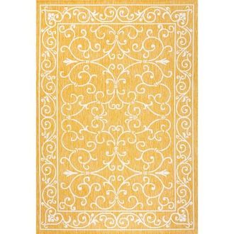 Jonathan Y Designs Charleston Vintage Filigree Textured Weave Indoor/Outdoor Area Rug in Yellow/cream at Nordstrom, Size 4Ft 0In X 6Ft 0In