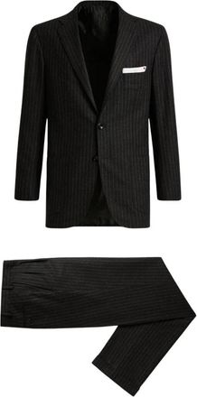 Kiton Pinstripe Wol Kasjmier Pak - Heren - Business pakken - Zwart - 4XL - Wol - Kostuums