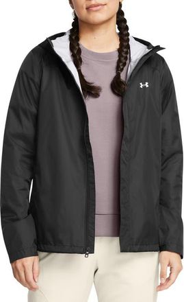 Under Armour Stormproof Cloudstrike 2.0 Waterproof Hooded Jacket in Black //White at Nordstrom, Size X-Small