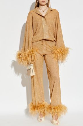 Os&eacute;ree Trousers With Ostrich Feathers, Womens, Gold