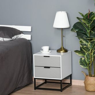 HOMCOM Bedside Cabinet with 2 Drawer Storage Unit - Unique Shape Bedroom Table Nightstand with Metal Base - for Living Room - Study Room - Dorm Unit and Base
