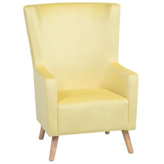 Beliani Beliani - Sill&oacute;n Orejero Tapizado En Terciopelo Amarillo Respaldo Alto Patas De Madera Oneida
