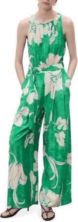 Mango Belted Sleeveless Wide Leg Jumpsuit in Green at Nordstrom, Size Medium