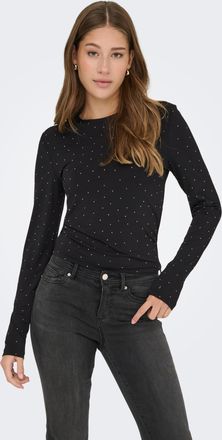 Only Langarmshirt ONLY ONLZITA L/S O-NECK TOP BF JRS, Damen, Gr. L, schwarz detail:silber rhinestones, Jersey, Obermaterial: 96% Polyester, 4% Elasthan, Gl