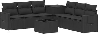 vidaXL Juego De Sof&aacute; 8 Uds. Negro Rat&aacute;n Sint&eacute;tico Y Acero Vidaxl